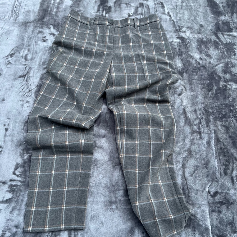Talbots Grey Plaid Straight Leg Dress Pants Womens 8 Stretch Office Trousers